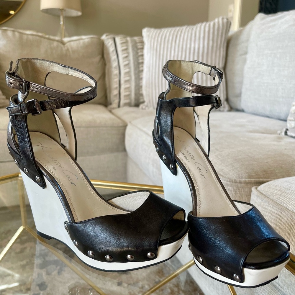 Black & White Studded Wedges